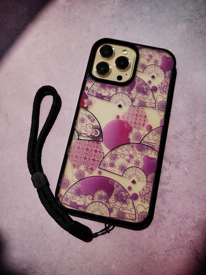 壓克力 手機殼/手機套 紫色 - iphone13手機殼 和柄(紫) 日本和風磨砂防摔保護殼 附手繩