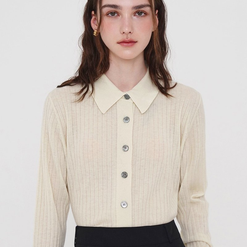 Korea sisterhood, Wool Knit Collar - Ivory - 女上衣/長袖上衣 - 羊毛 金色