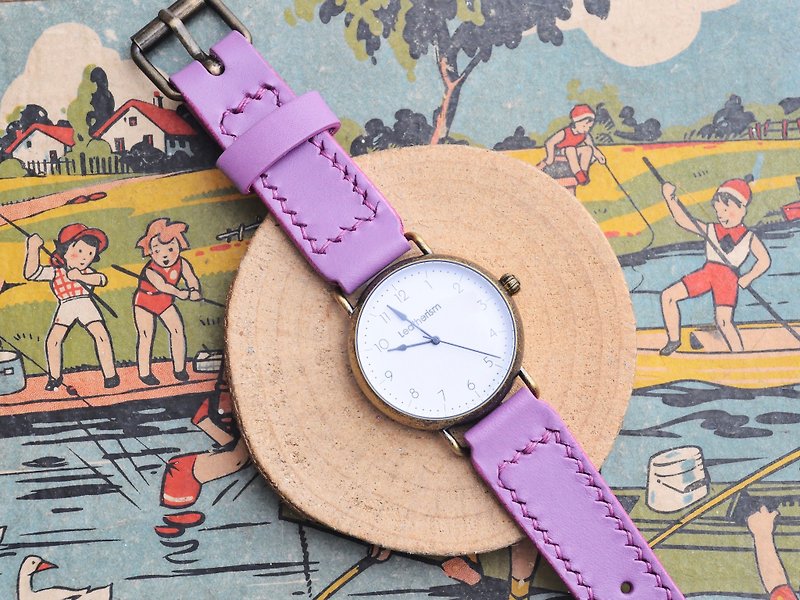 手錶帶 好好縫 皮革材料包 內附日本機芯錶玉 免費刻字 手工包 情侶禮物 簡約實用 意大利皮 植鞣革 皮革DIY 真皮 牛皮 客製化 情人節禮物 - 皮革 - 真皮 紫色