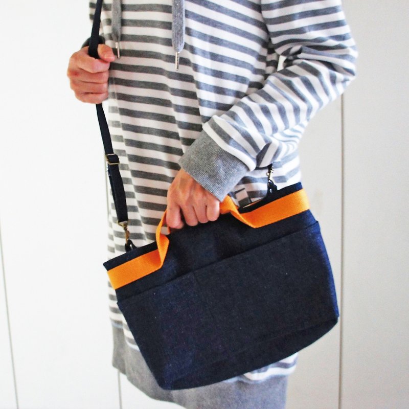 Lovely denim denim simple multi-purpose side back out pocket, bag inner bag, sundries bag - Messenger Bags & Sling Bags - Cotton & Hemp Blue
