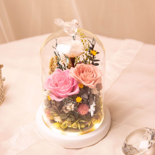 J's Greenhouse 婕蕬花時 【庭園】永生花 乾燥花 LED 玻璃罩 夜燈 / 生日 新居 情人節 女