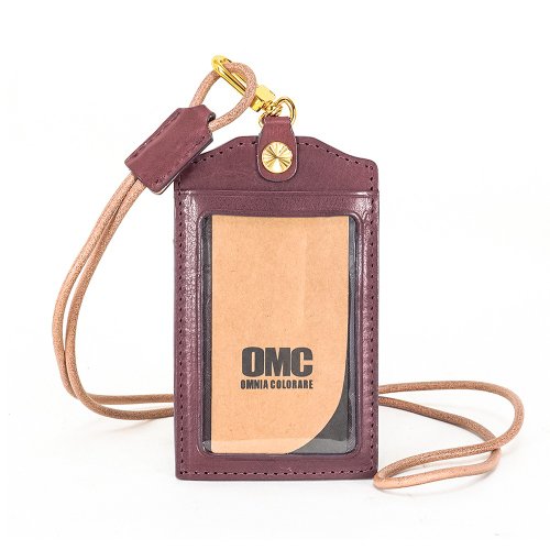 OMC 義大利植鞣革職人通用直式牛皮證件套悠遊卡套(豆沙紫)