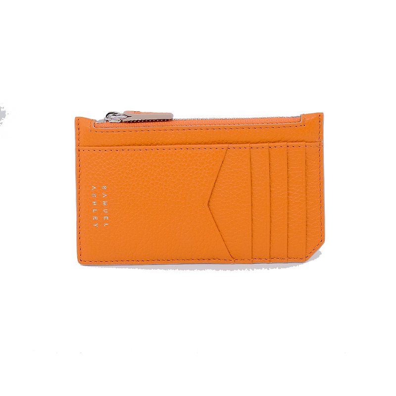 Nicky Card Case with Zip Pocket - Orange - ที่เก็บนามบัตร - หนังแท้ สีส้ม