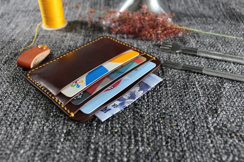 【Mini5】極簡卡片鈔票夾(蕉茶色) - 長短皮夾/錢包 - 真皮 