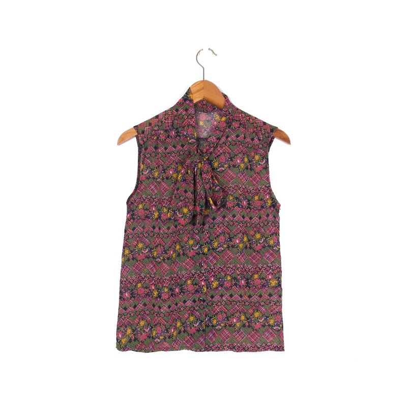 [Egg plant ancient] spring flower garden printing sleeveless ancient shirt - เสื้อเชิ้ตผู้หญิง - เส้นใยสังเคราะห์ หลากหลายสี