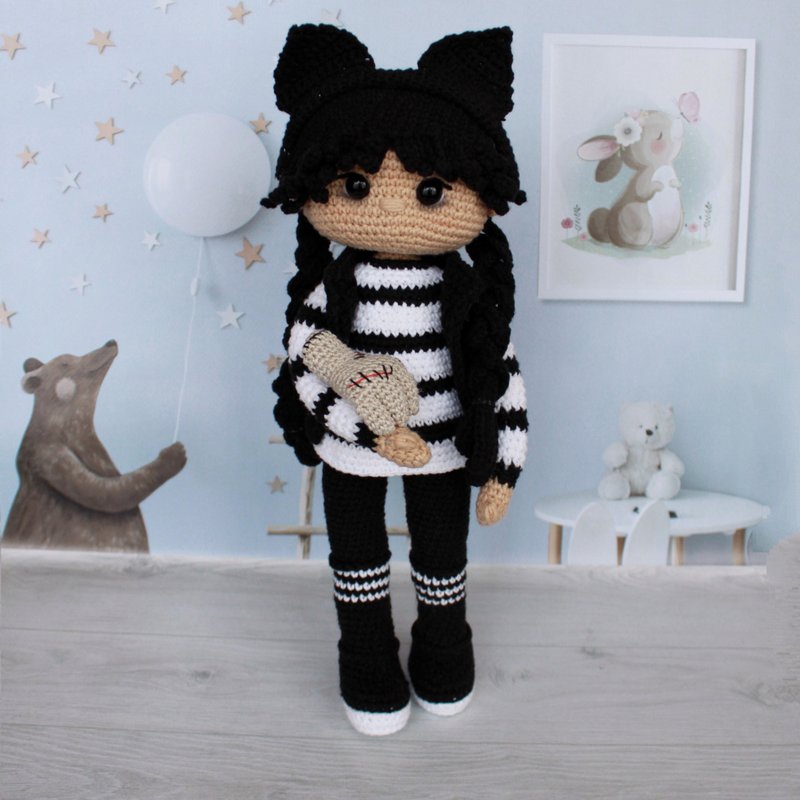 Wednesday Addams doll, Knitted Wednesday Doll, Wednesday toy - Kids' Toys - Other Materials 