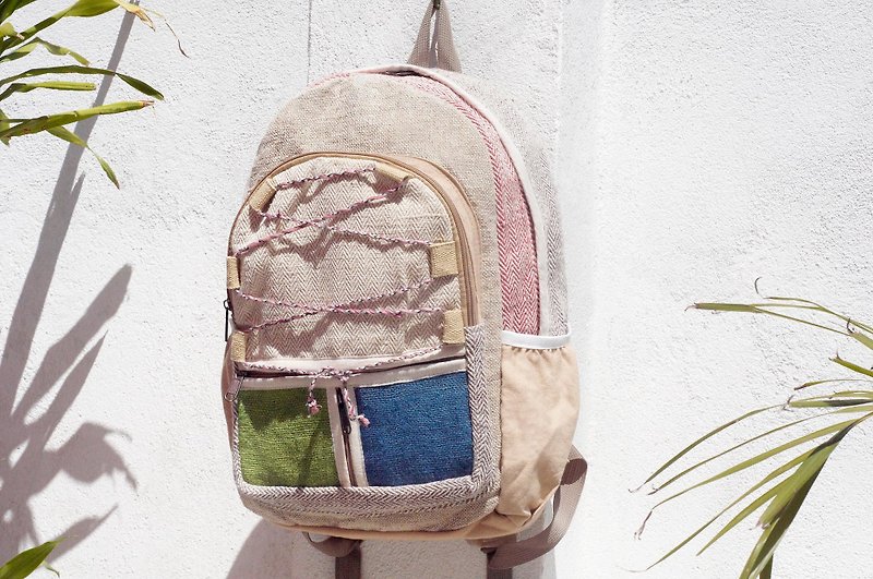 Valentine's Day Limit a hand-made cotton and linen stitching design backpack / shoulder bag / national mountaineering bag / puzzle package - color forest ethnic backpack - Backpacks - Cotton & Hemp Multicolor