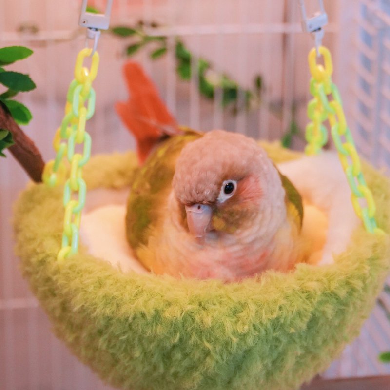 手作りのドリアンデザインの巣 – ペットの鳥用の吊り下げ鳥かご、屋内の鳥用のキュートでクリエイティブな寝場所 - 寝具 - コットン・麻 イエロー