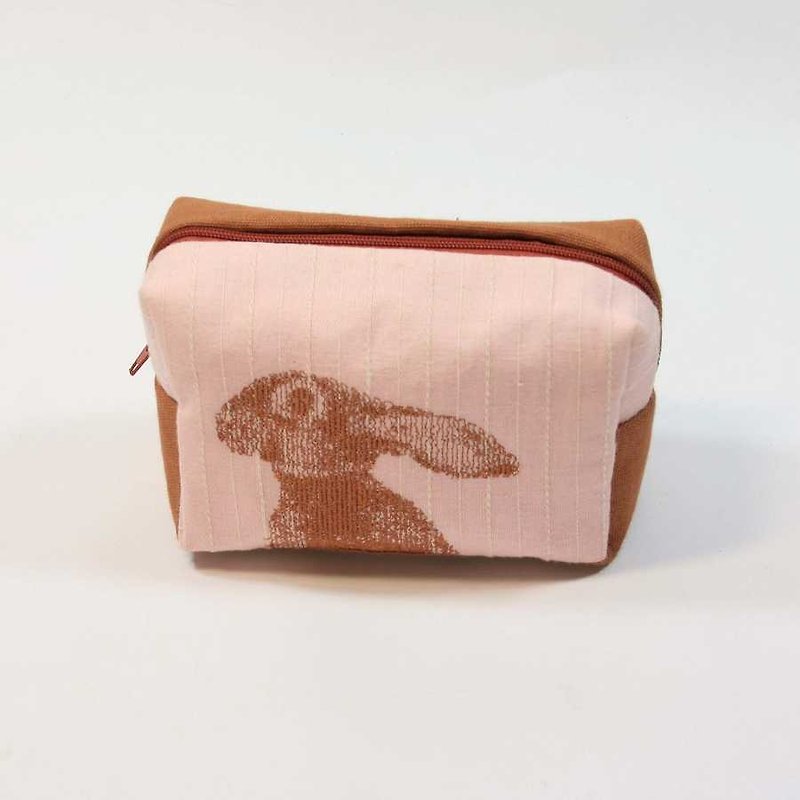 刺繡 方型化妝包02--免子 - 化妝包/收納袋 - 棉．麻 粉紅色