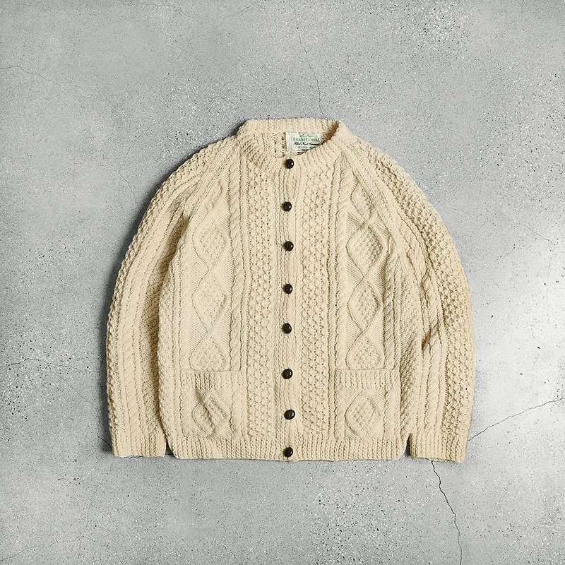 愛爾蘭漁夫開襟毛衣外套 / Vintage 古著 - 毛衣/針織衫 - 羊毛 白色