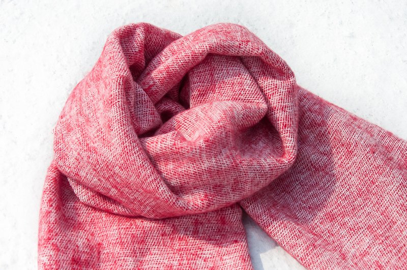羊毛披巾/針織圍巾/針織披巾/蓋毯/純羊毛圍巾/羊毛披巾-草莓果醬 - 圍巾/披肩 - 羊毛 紅色