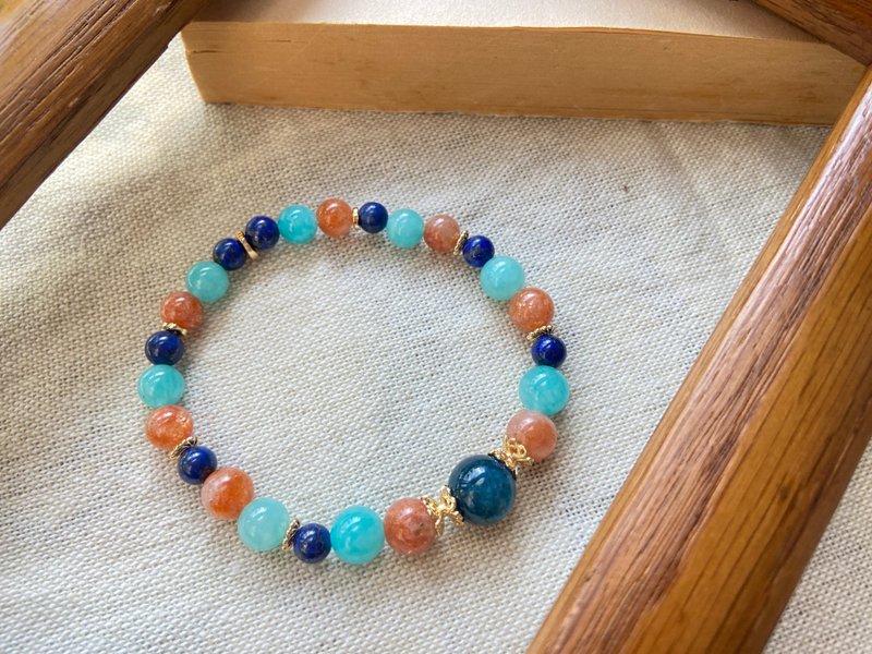 藍磷輝/金太陽/天河石/青金石 水晶手鏈 - 手鍊/手環 - 水晶 藍色