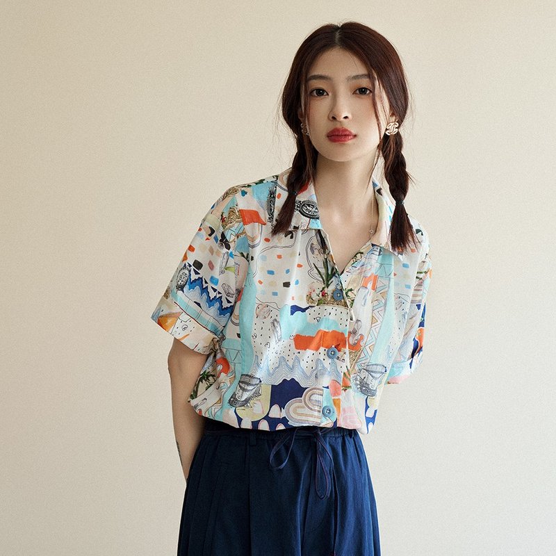 藝術印花襯衫|襯衫|夏款|Sora-1548 - 女襯衫 - 棉．麻 多色