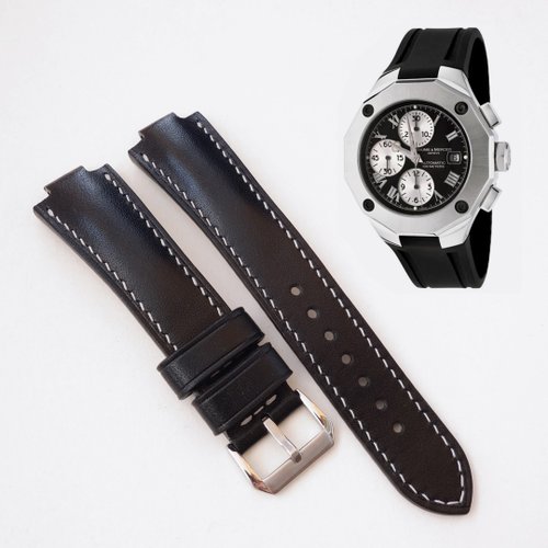 Black watch strap for Baume Mercier Riviera Chronograph 43mm handmade