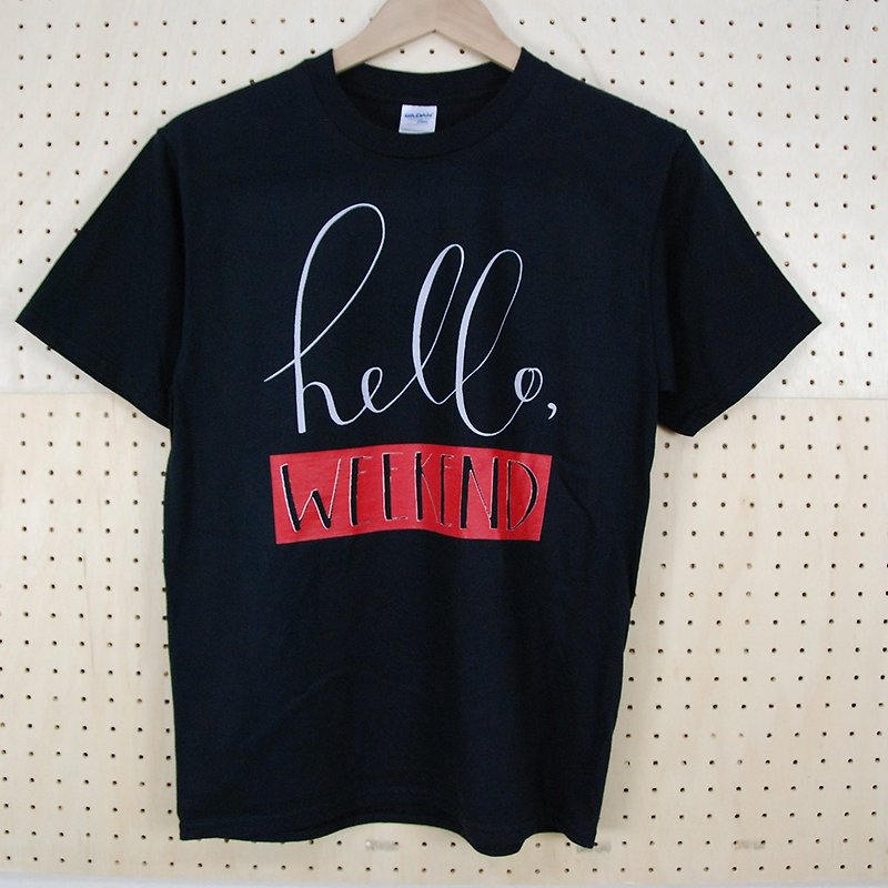 デザイナーの新しい-Tシャツを作成します] [ハロー週末の半袖Tシャツ「中立/スリム」（黒）-850コレクション - トップス ユニセックス - コットン・麻 ブラック