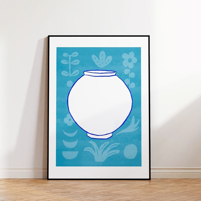 Art print/ Moon jar / Illustration poster A3,A2 - โปสเตอร์ - กระดาษ สีน้ำเงิน