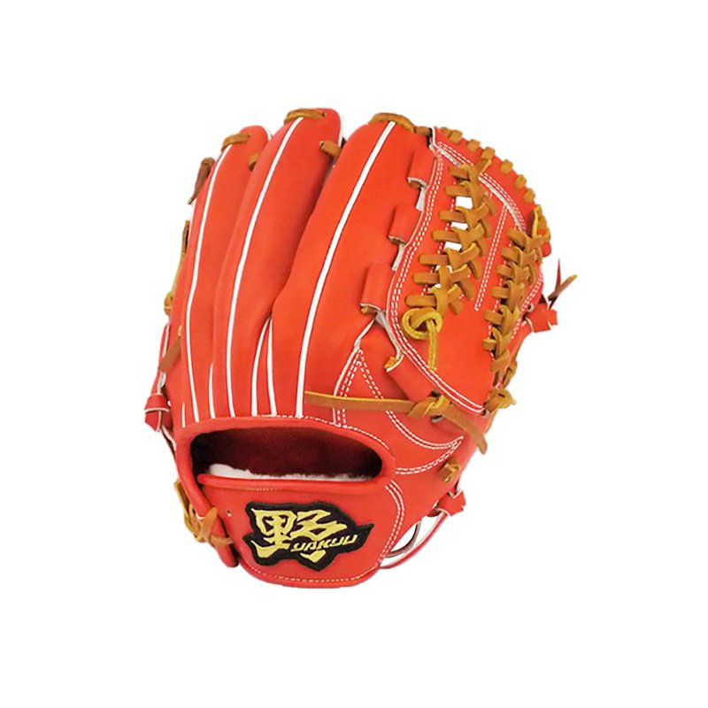 【野YAKYU】GLOVE硬式牛皮(11.75吋)密網球檔 - 橘紅 - 運動配件 - 真皮 橘色