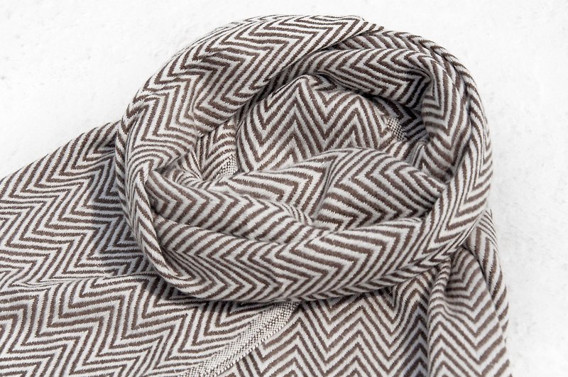 喀什米爾Cashmere/針織圍巾/純羊毛圍巾/羊毛披巾-咖啡山丘散步 - 圍巾/披肩 - 羊毛 咖啡色