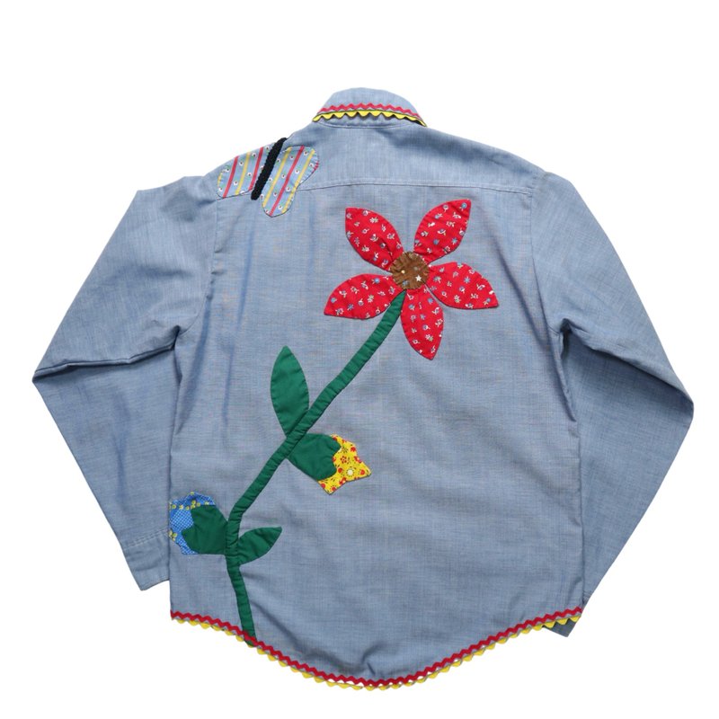 1970s Big Mac Double Pocket Floral Patchwork Chambray Shirt - Women's Shirts - Cotton & Hemp 