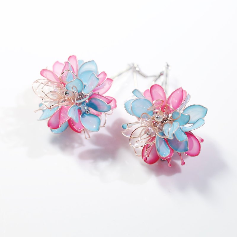 A pair of pink flower ball hand-made jewelry earrings - Earrings & Clip-ons - Resin Multicolor