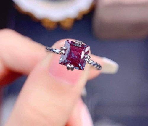 ハンドメイド シルバー　スギライトスクエア型リング シルバーリング石付き ギラライトインクオーツ | 石彩-木目金