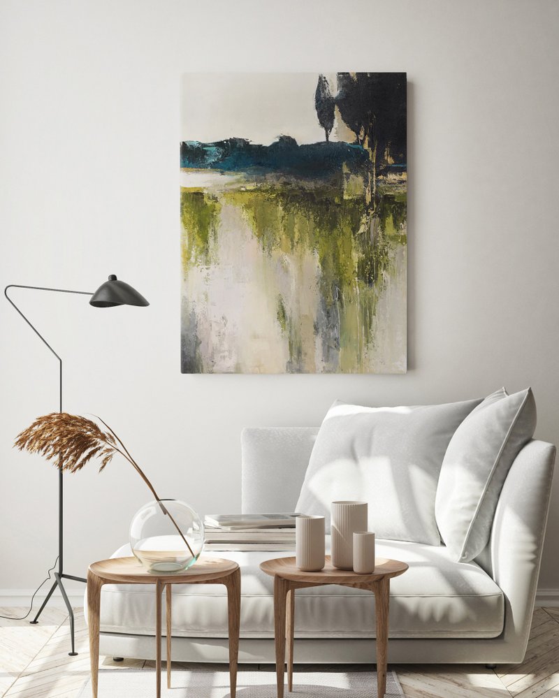 Green Blue Painting |  Green Blue Nature | Green Blue Art | Northern Forest - 壁貼/牆壁裝飾 - 棉．麻 綠色