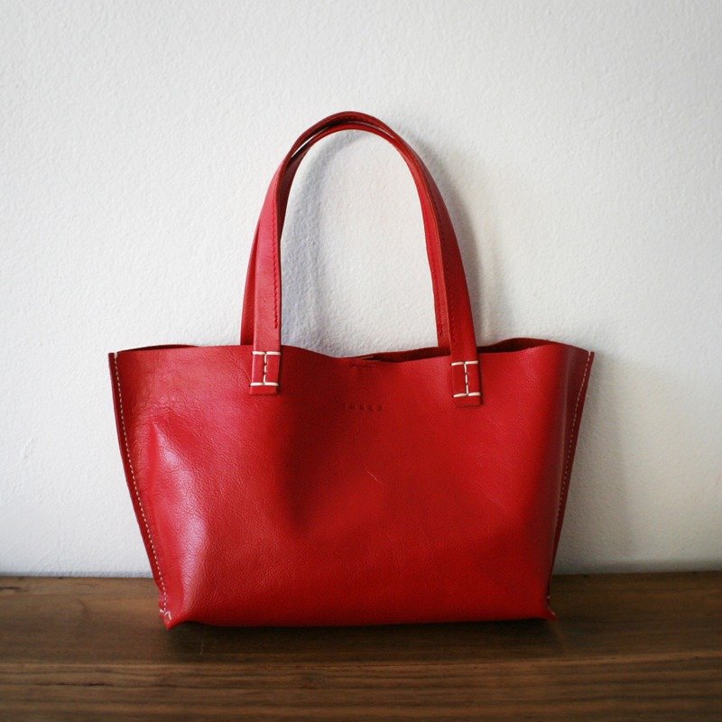 Mini Red Leather Tote Bag - 手提包/手提袋 - 真皮 紅色