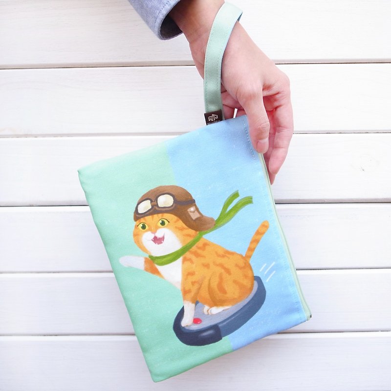 A neat cat canvas clutch bag - กระเป๋าคลัทช์ - ผ้าฝ้าย/ผ้าลินิน สีส้ม