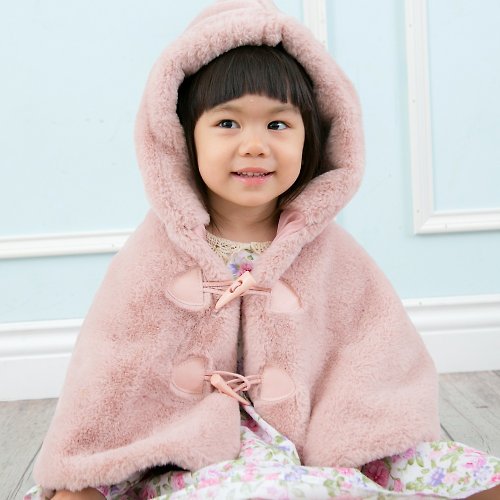 Cutie Bella 美好生活精品館 保暖毛絨連帽斗篷 披風外套 素色款 Pinky 乾燥玫瑰粉
