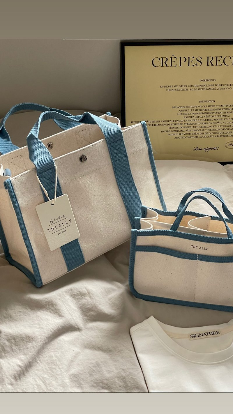 The Ally from Korea | LUNA BAG | Blue | 2ways Handbag Shoulder bag - กระเป๋าถือ - ผ้าฝ้าย/ผ้าลินิน สีน้ำเงิน