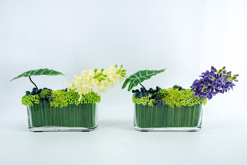 造花の飾り - 水アルマの葉青フルーツ紫/白の花のヒヤシンスのガラス - 観葉植物 - その他の素材 パープル