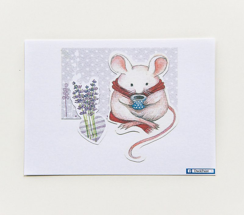 明信片肥鼠享茶/mouse postcard - 卡片/明信片 - 紙 白色