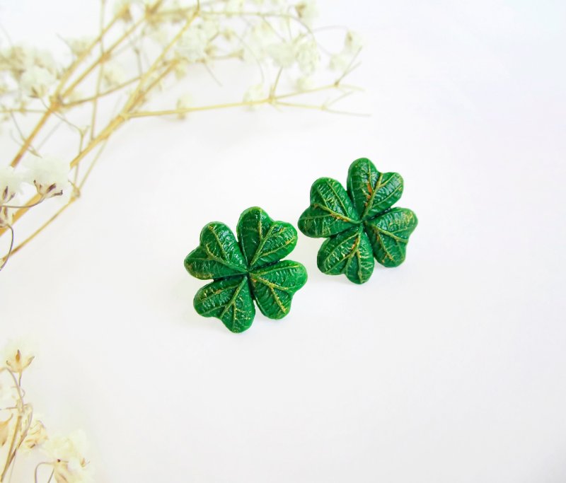 Lucky clover earrings Green clover earrings St. Patrick's day earrings Celtic - Earrings & Clip-ons - Clay Green