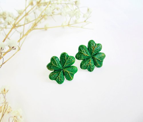 BionikaStore Lucky clover earrings Green clover earrings St. Patrick's day earrings Celtic