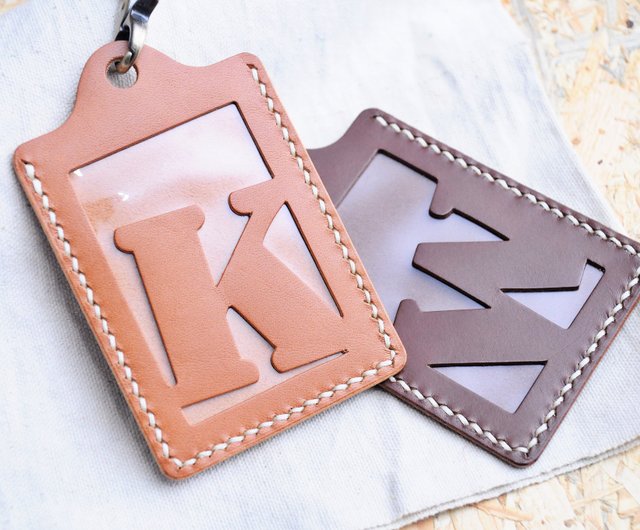 イニシャルAからZの英語アルファベットIDカバー、縫製の良い革DIY素材