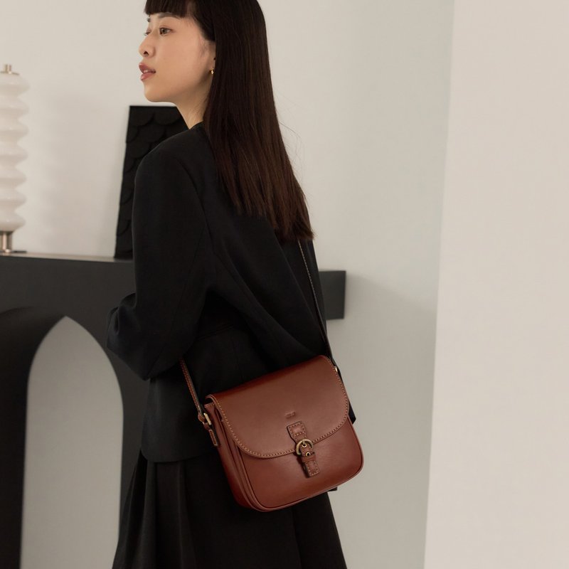 單扣肩背包 - 側背包/斜孭袋 - 真皮 咖啡色
