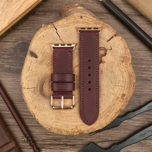 Bara Asah Workshop 【AppleWatch錶帶】酒紅色植鞣牛皮/法國防汗皮/義大利皮革