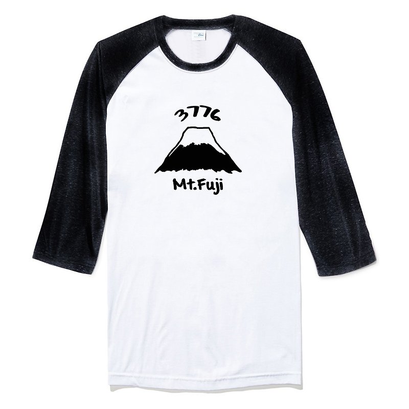 Mt Fuji 3776 3/4 sleeve white/black t shirt - เสื้อยืดผู้ชาย - ผ้าฝ้าย/ผ้าลินิน ขาว