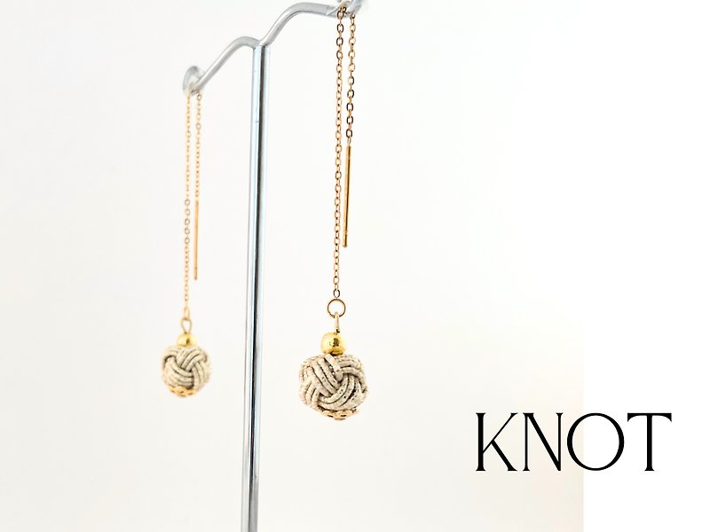 Knot Long Dangle Earring, White Gold Love Knot, Minimalist Delicate Threader - ต่างหู - กระดาษ สีทอง