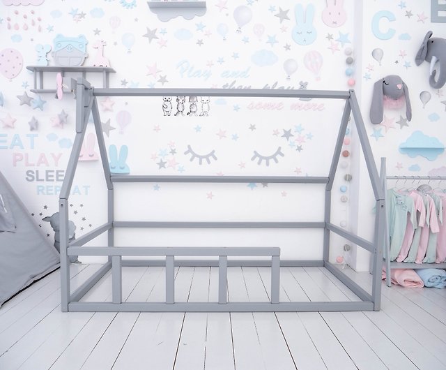 Kids Bed Canopy Wood Frame, Montessori Bunk Bed