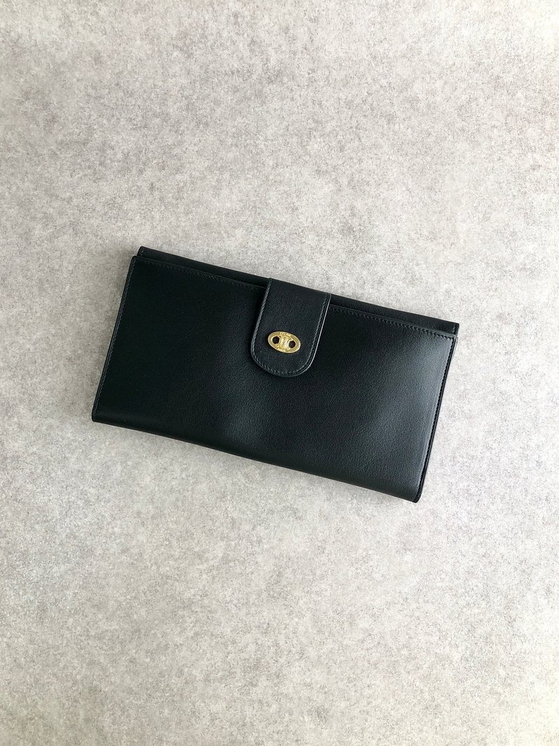 [Direct from Japan, branded used bag] CELINE wallet, black, blazon, leather, long wallet, vintage, old, 4g2ket - กระเป๋าสตางค์ - หนังแท้ สีดำ