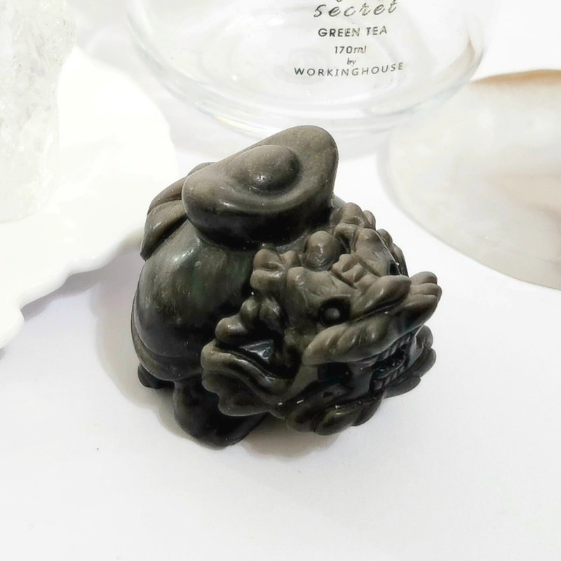 背元寶銀曜石龍龜/招財/避邪擋煞之水晶 - 手鍊/手環 - 水晶 黑色