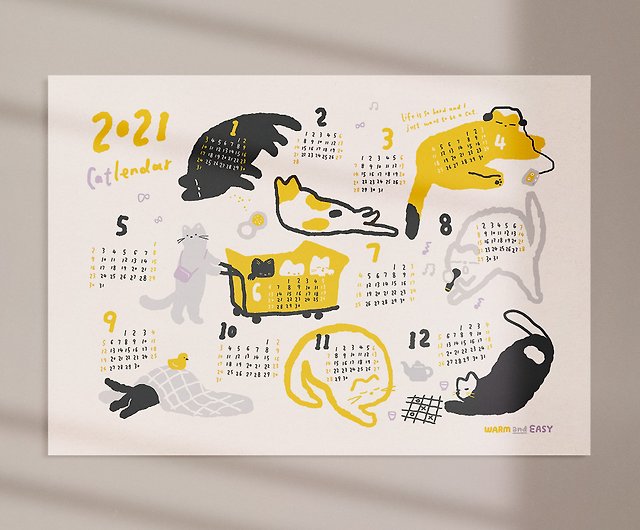 猫好き 21年カレンダーポスターオリジナルデザインイラスト装飾画年賀状壁飾り ショップ Warmandeasy ポスター 絵 Pinkoi