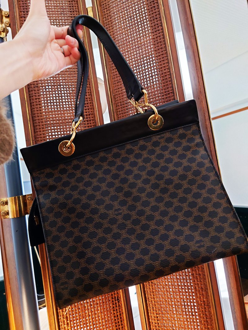 中古包 CELINE 帶塵袋黑花托特包手提包單肩包腋下包手拿包單肩包 - 手提包/手提袋 - 防水材質 黑色