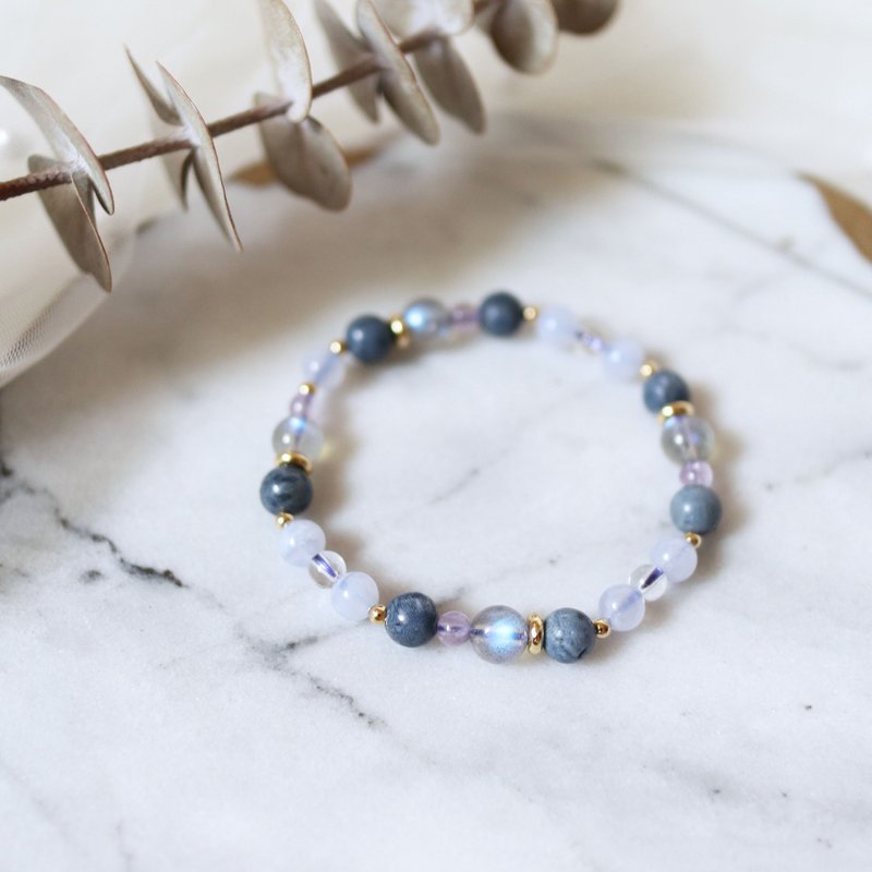 天然石シリーズwantonlyラブラドライトブルーレース瑪瑙クリスタルブルーコーラルホワイトラベンダーパープルクリスタルブレスレット - ブレスレット - 宝石 ブルー