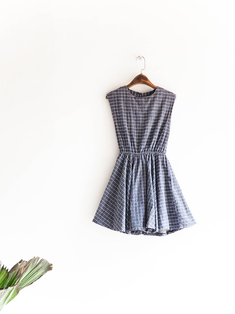 River water mountain - Kumamoto black and blue fine checkered youth hand ﹑ antique cotton shorts overalls oversize vintage dress - One Piece Dresses - Cotton & Hemp Blue