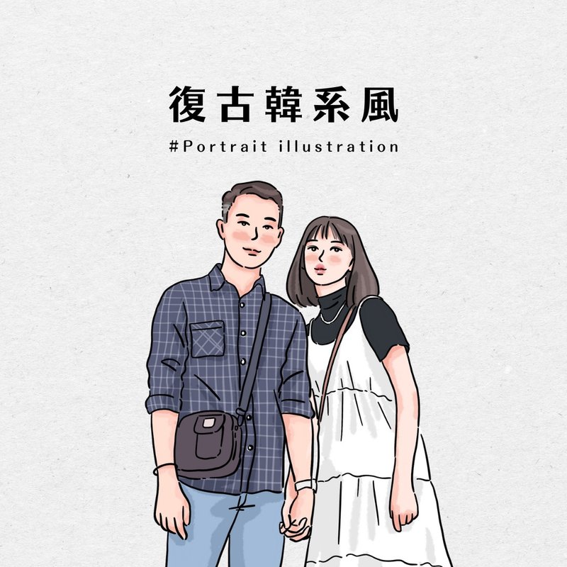 Can be printed with Korean style retro style portrait painting, customized gift illustration, Valentine's Day pet couple - Customized Portraits - Other Materials Transparent