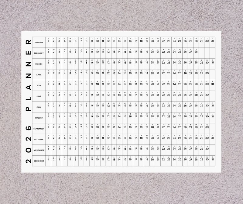 Timeless 2026 V.2 – Minimal Wall Calendar Printable , digital DOWNLOAD - 電子手帳及素材 - 其他材質 
