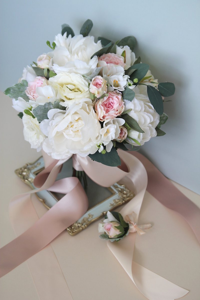 Bridal bouquet  ,Artificial Bouquet ,silk flower bouquet , Wedding ,Peony - ตกแต่งต้นไม้ - พืช/ดอกไม้ ขาว