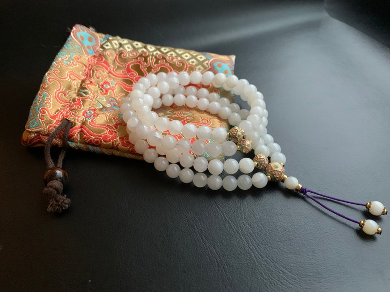 快速出貨 天然硨磲佛珠 108顆念珠 唸珠 8mm 景泰藍隔珠 玉化硨磲 - 其他 - 貝殼 多色